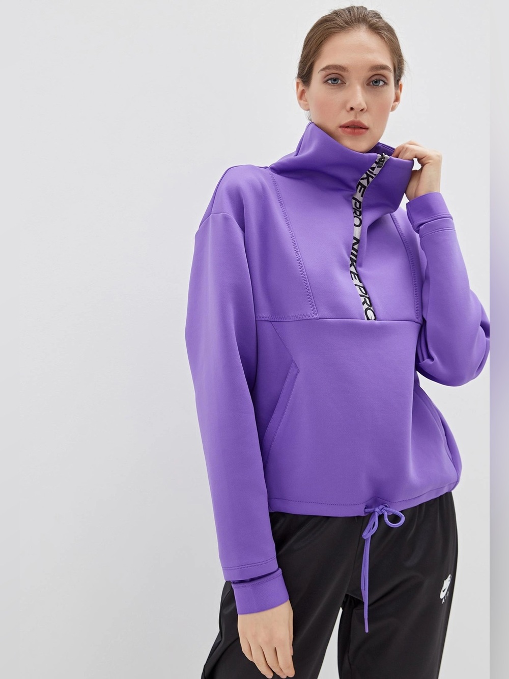 Nike Pro Womens Fleece Cropped Mock Neck Half-Zip Pullover Jacket Size XS Purple